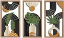 Ibenzoa® Set de 3 décorations murales bohèmes – panneaux en bois découpés au laser, 42 x 21 x 0,5 cm, couleurs chaudes, avec crochets triangulaires noirs