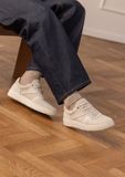 Manfield - Heren - Lichtgrijze suède sneakers met leren details - Maat 47