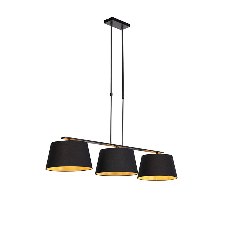 QAZQA Hanglamp Combi 3 Deluxe - Zwart/Goud - 32cm