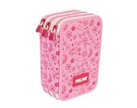 MILAN Pennenetui met 3 etages met speciale inhoud Flowicorn, roze