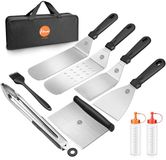 Merkloos Professionele Grill Spatel Set van Roestvrij Staal - 9-delige BBQ Accessoires met Borstel, Flessen en Draagtas