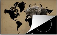 Merkloos KitchenYeah® Inductie beschermer 77x51 cm - Wereldkaart - Zwart - Olifant - Inductie kookplaat accessoire