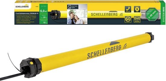 Schellenberg 21110 rolluikmotor met draadloze nieuwe generatie, 10 Nm, tot 6 m² oppervlak, voor 40 mm rolluikgolven 868,4 MHz radiofrequentie, Smart controleerbaar, o.a. met Alexa en Google Home, geel