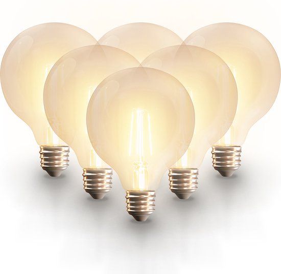 Hoftronic Smart - Set van 6 Smart E27 LED filament lampen - G125 Bolvormig - Wifi & Bluetooth - 806lm - 7 Watt - Warm wit tot koud wit