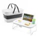 Opvouwbare picknickmand met legplank, opvouwbare mand voor strand en camping, van polypropyleen, 16 l, wit en grijs, 47,3 x 9-24,5 x 29 cm