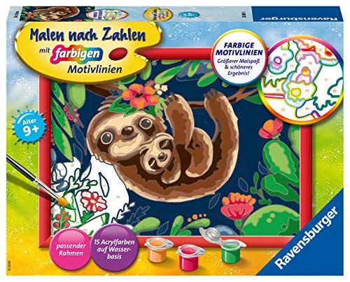 Ravensburger Verlag GmbH Ravensburger Malen nach Zahlen 28698 - Niedliche Faultiere – Kinder ab 9 Jahren