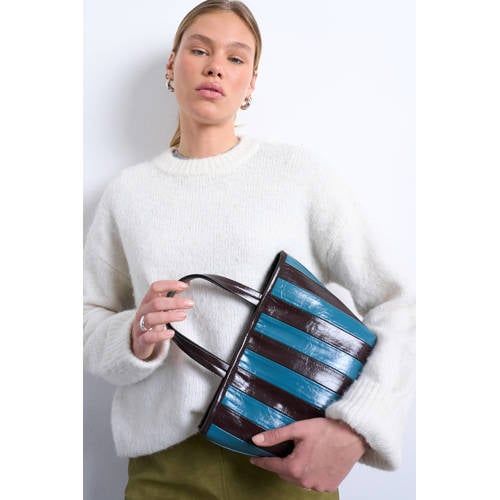 TOPSHOP mini shopper TSGEMMA donkerbruin/blauw