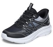 Skechers Garçon Microspec Velocity Grid-Shift Baskets, Black Synthetic Textile Silver & White Trim, 32 EU
