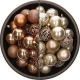 Bellatio Decorations Boules de Noël mix - 74-delig - perle champagne et camel bruin - 6 cm - plastique