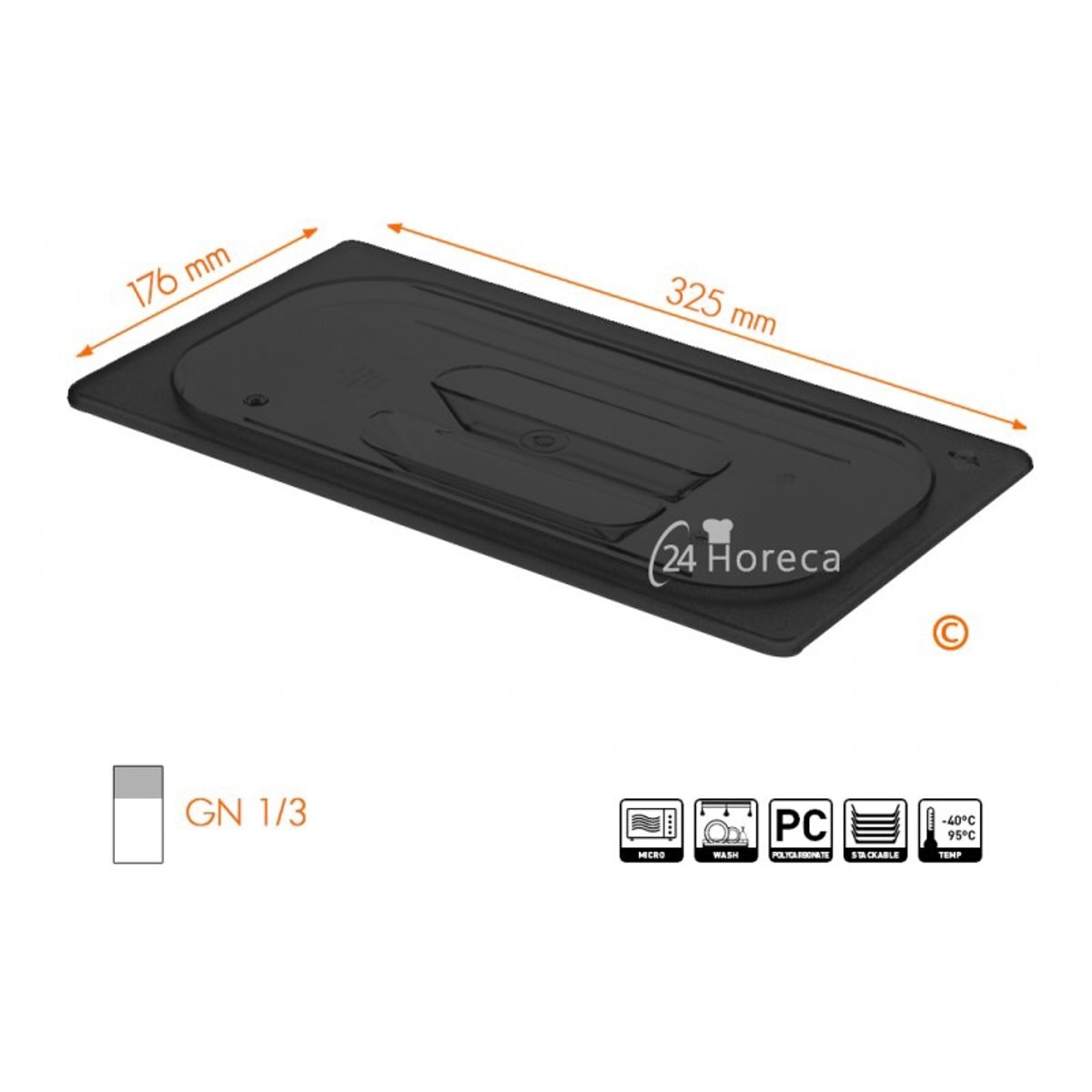 Hendi Gastronormdeksel Polycarbonaat zwart 1/3