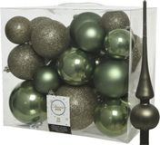 Decoris Kaemingk B.V. Kunststof kerstballen met glazen piek - mosgroen - 27-delig