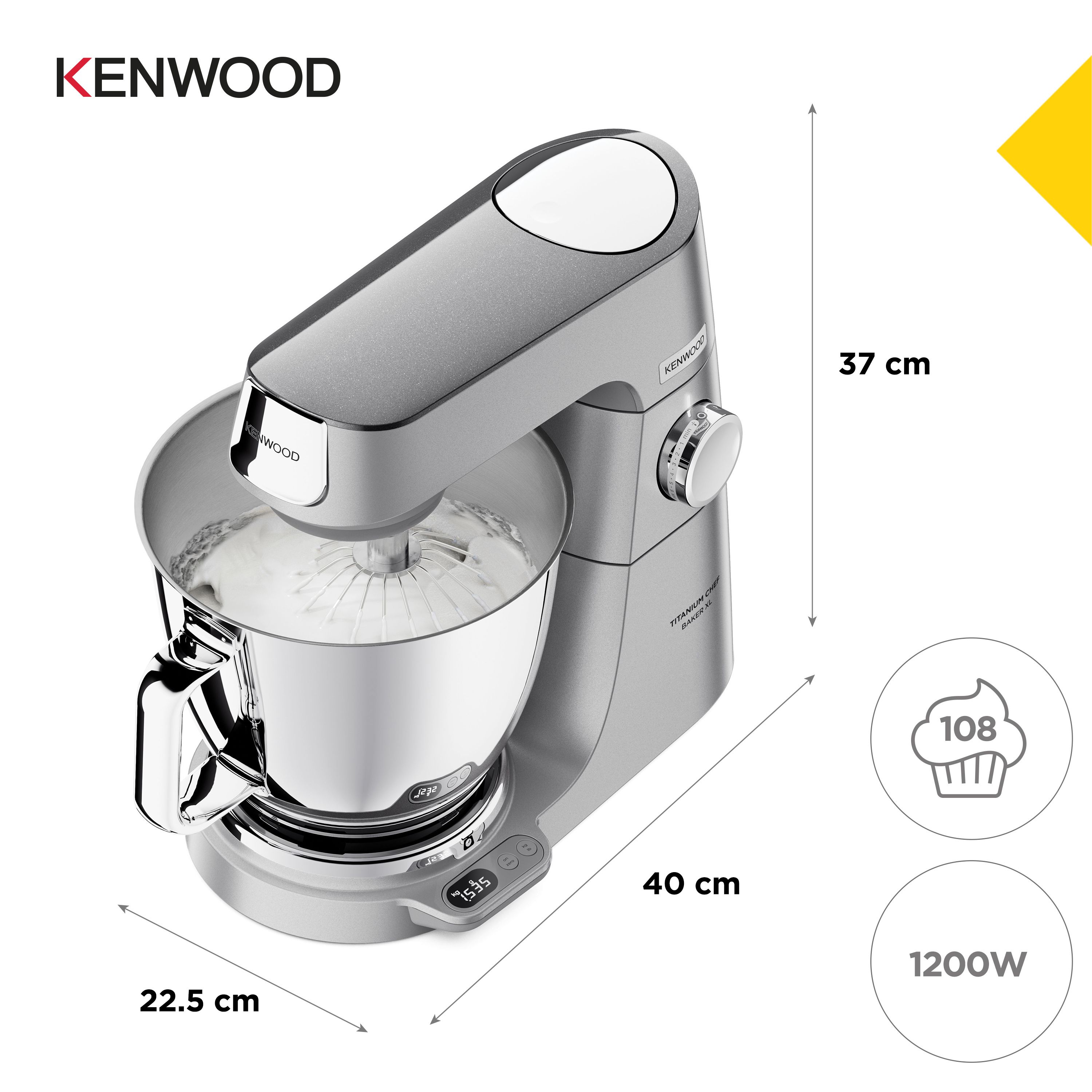 Kenwood Titanium Chef Baker XL - Stand Mixer - 1200W - Stainless Steel