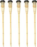 Benson Tuinfakkel - 5x - Solar - LED Tuinlamp - Bamboe Hout - 78 cm - Bruin