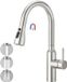 Sans marque Robinet de cuisine - Bec haut - Douchette extractible avec 3 types de jet - Mitigeur monocommande - Haute pression - Pivotant à 360° - Acier inoxydable mat brossé