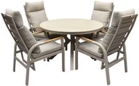 AVH-Collectie Samantha Kota dining tuinset 120xH75 cm 5 delig zand/latte/linen verstelbaar aluminium 4 zitplekken inclusief kussen