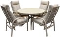 AVH-Collectie Samantha Kota dining tuinset 120xH75 cm 5 delig zand/latte/linen verstelbaar aluminium 4 zitplekken inclusief kussen