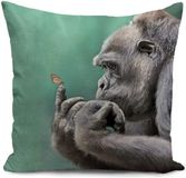 HUASHUZI Kussenhoes 40 x 40 cm Gorilla Grappig Groen Textiel Vierkant Voor Binnen
