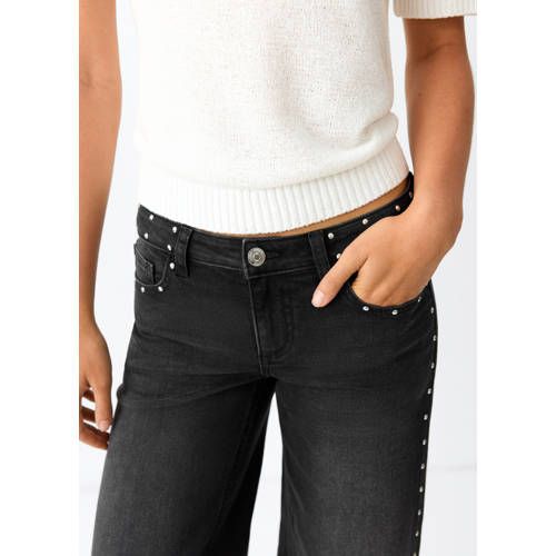 MANGO TEEN wide leg jeans met studs - zwart