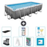 Bestway Rechthoekig Power Steel Zwembad - Rattanprint - 549 x 274 x 122 - Inclusief Pomp - Ladder - Afdekzeil - Filter - Vloertegels - 8-delig