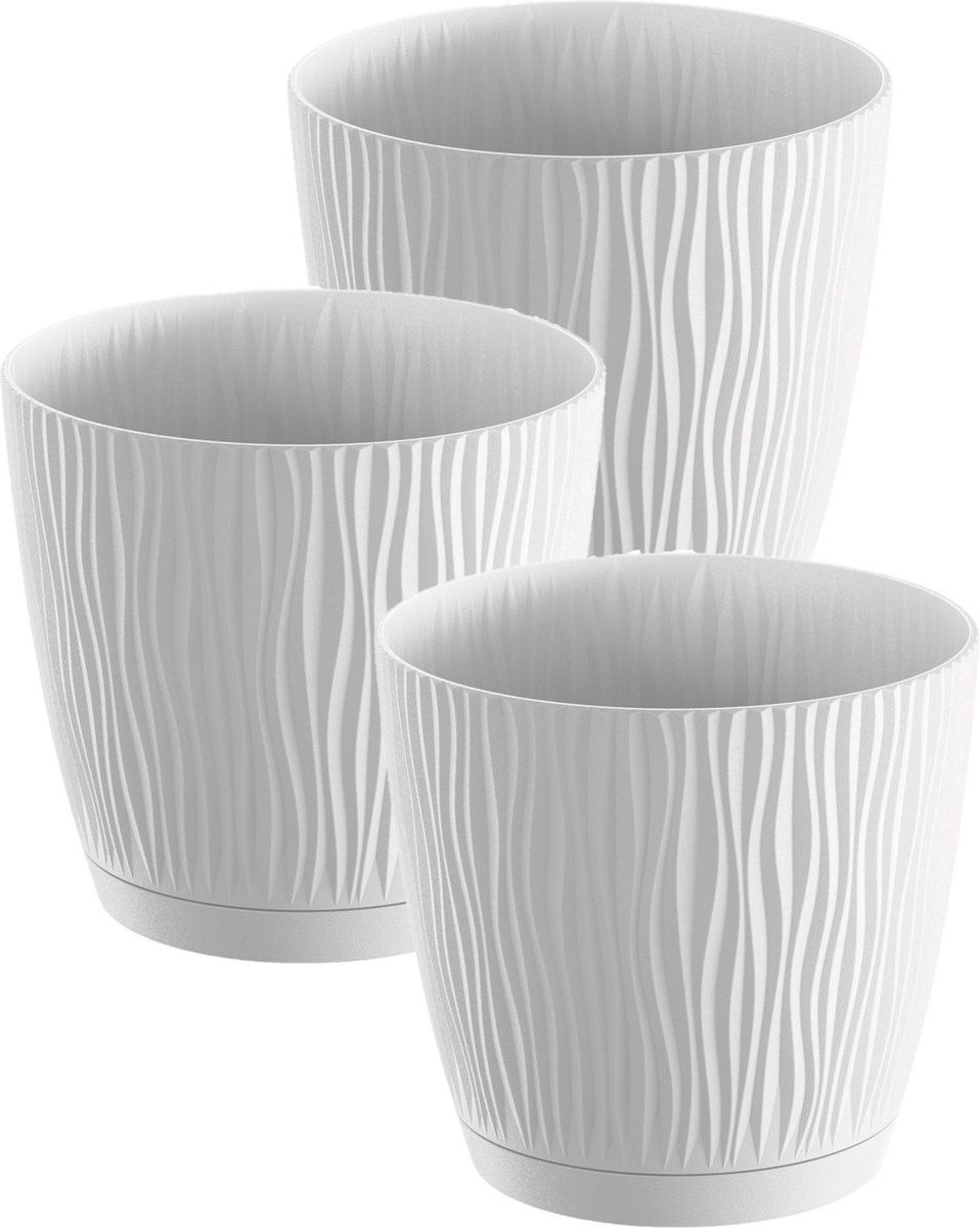 Prosperplast Waves - Bloempot - Ø 24 cm - Wit - Kunststof - 3 stuks