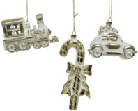Decoris Kaemingk Hanger kerstbal kunststof 3ass train-car-candycanefinish:antiquekleur kroontje:goldme