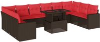 vidaXL 11-delige tuinbankset met kussens, bruin polyrotan