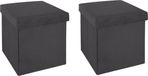 Atmosphera Poef/hocker/voetenbankje - 2x - opbergbox - donkergrijs - PU/MDF - 38 x 38 x 38 cm - opvouwbaar