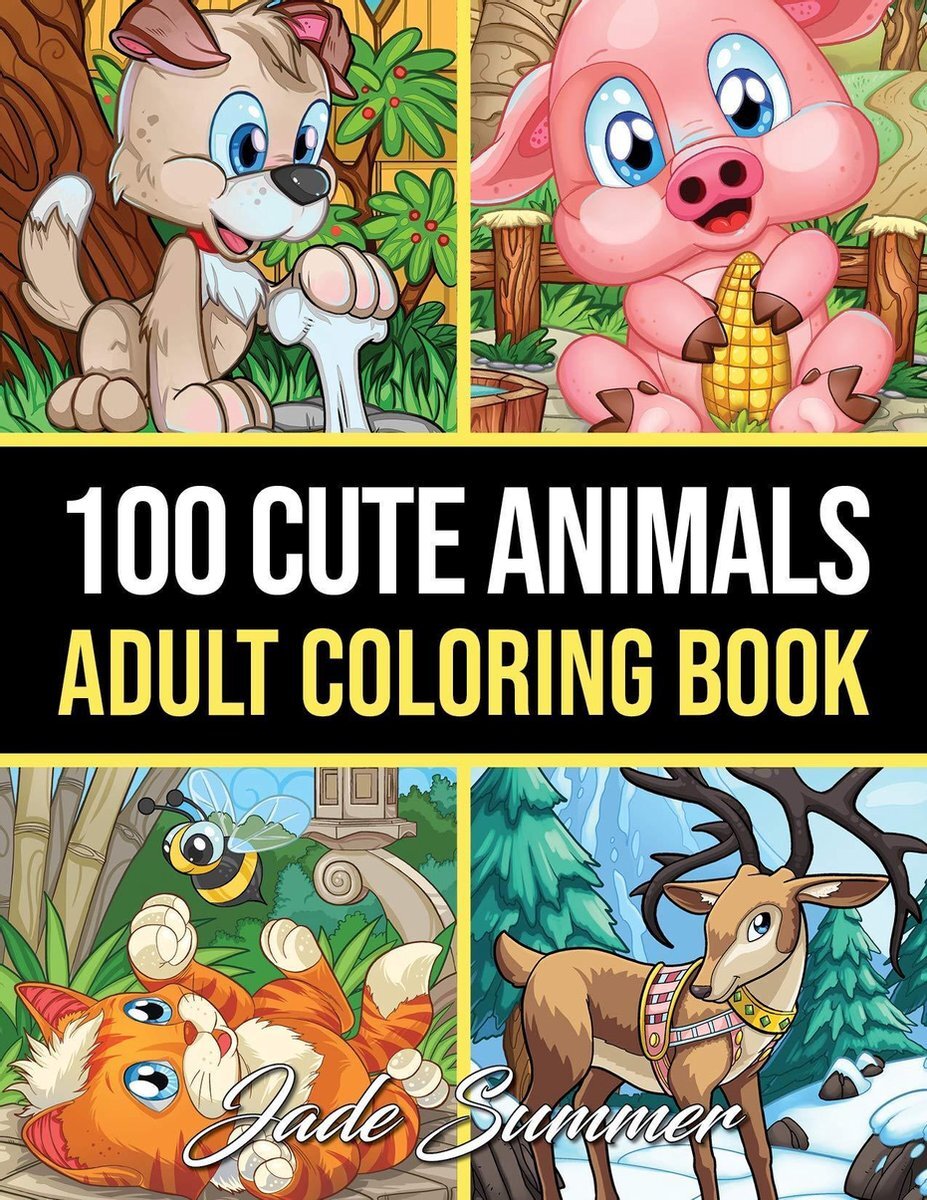 Jade Summer 100 Cute Animals Coloring book 4 in 1 -