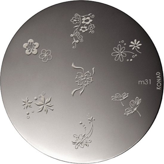 Konad image plate M31 met 7 nagel figuurtjes FLOWERS / BLOEMEN