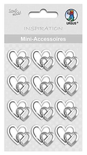 Ursus 56900001F Mini Accessoires, wit-zilveren harten met drie kleine decoratiestenen, 12 stuks, goud