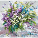 Magic Needle 40-70 ZW Warm Mai kruissteekset met telpatroon Zweigart Edition, katoen, meerkleurig, 32x32cm