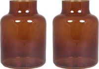 Floran Bloemenvaas Milan - 2x - transparant bruin glas - D15 x H20 cm - melkbus vaas met smalle hals