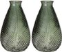 Bellatio Design Bloemenvaas - 2x - groen transparant glas - 14 x 23 cm