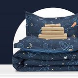 SLEEP ZONE Kids Twin Bedding Trooster Set - Super Schattig & Zacht Kinderen Beddengoed 5-delige Set met Dekbed, Laken, Kussensloop & Sham (Space Rocket)