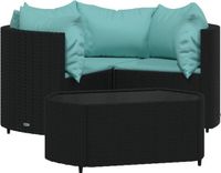 vidaXL 4-delige Loungeset met kussens poly rattan zwart - groen