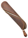 Omgoods - Étui à crayons vintage - Étui en cuir - Pochette à stylos avec fermeture éclair - Durable - Suffisamment d'espace pour les stylos - Matériaux de haute qualité