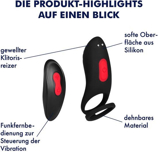 EIS Vibrerende Cockring met Afstandsbediening (3-5 cm) - Zwart/Rood