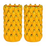 Atmosphera Bloemenvaas banaan - 2x - geel - D12 x H22 cm - keramiek - vaas