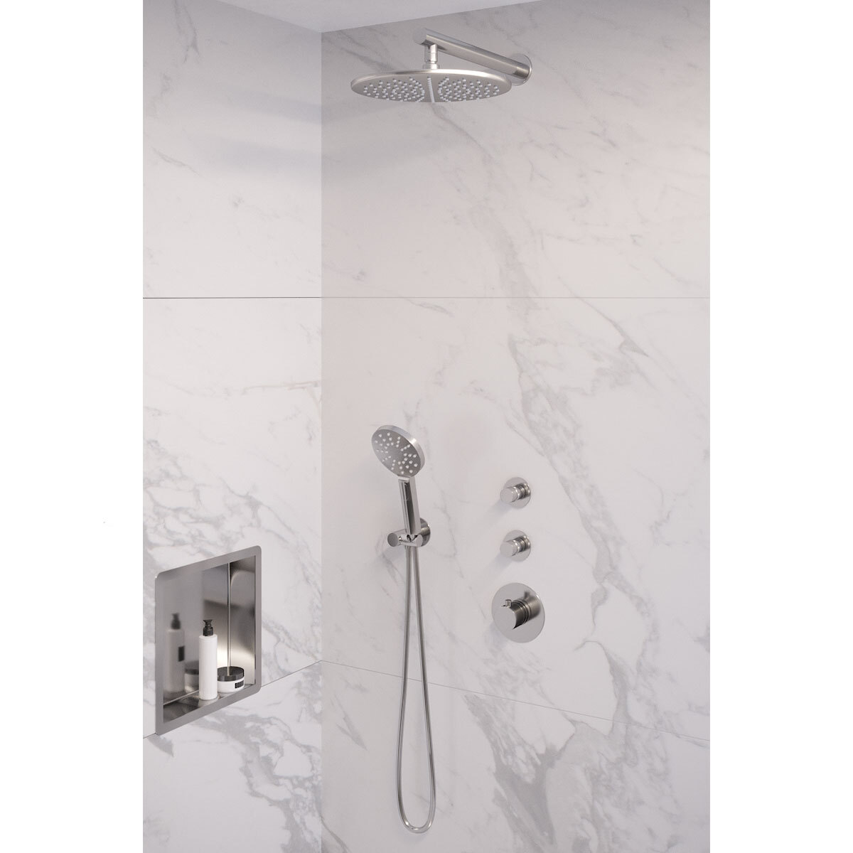 Brauer Regendoucheset Inbouw 30cm Rond Glans Chroom 3 Greeps Thermostaatkraan en Handdouche