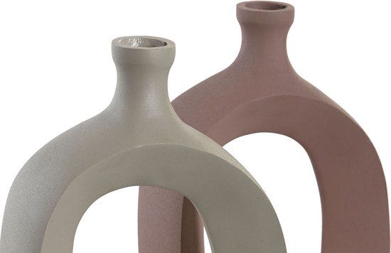 DKD Home Decor Vase - 16 x 6 x 24 cm - Beige, Pink - Aluminum (Set of 2)