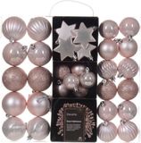 Decoris Kerstballen en Kerstornamenten - 40x - Kunststof - Lichtroze - Mix