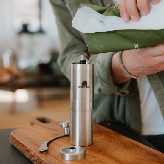 Groenenberg Handkoffiemolen van roestvrij staal (rvs) I Koffiemolen handmatig met keramische maalwerk en traploze maalgraad instelling I Travel Coffee Grinder manual I Espresso koffiemolen hand