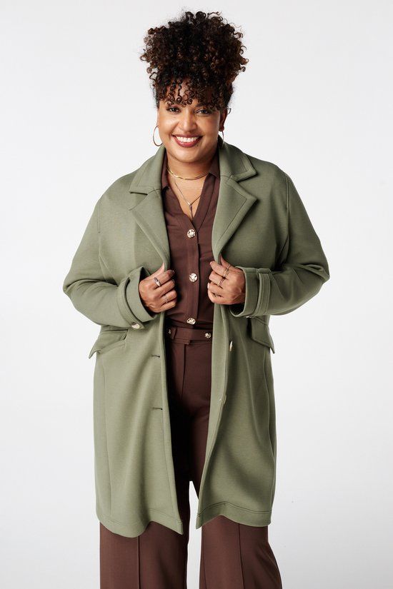MS Mode Jas Mantel met knoopsluiting Khaki