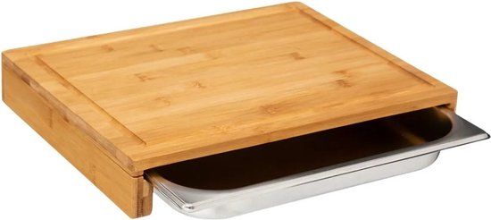 5five Snijplank rechthoek bamboe 35x28cm - Antibacterieel - Met RVS bak