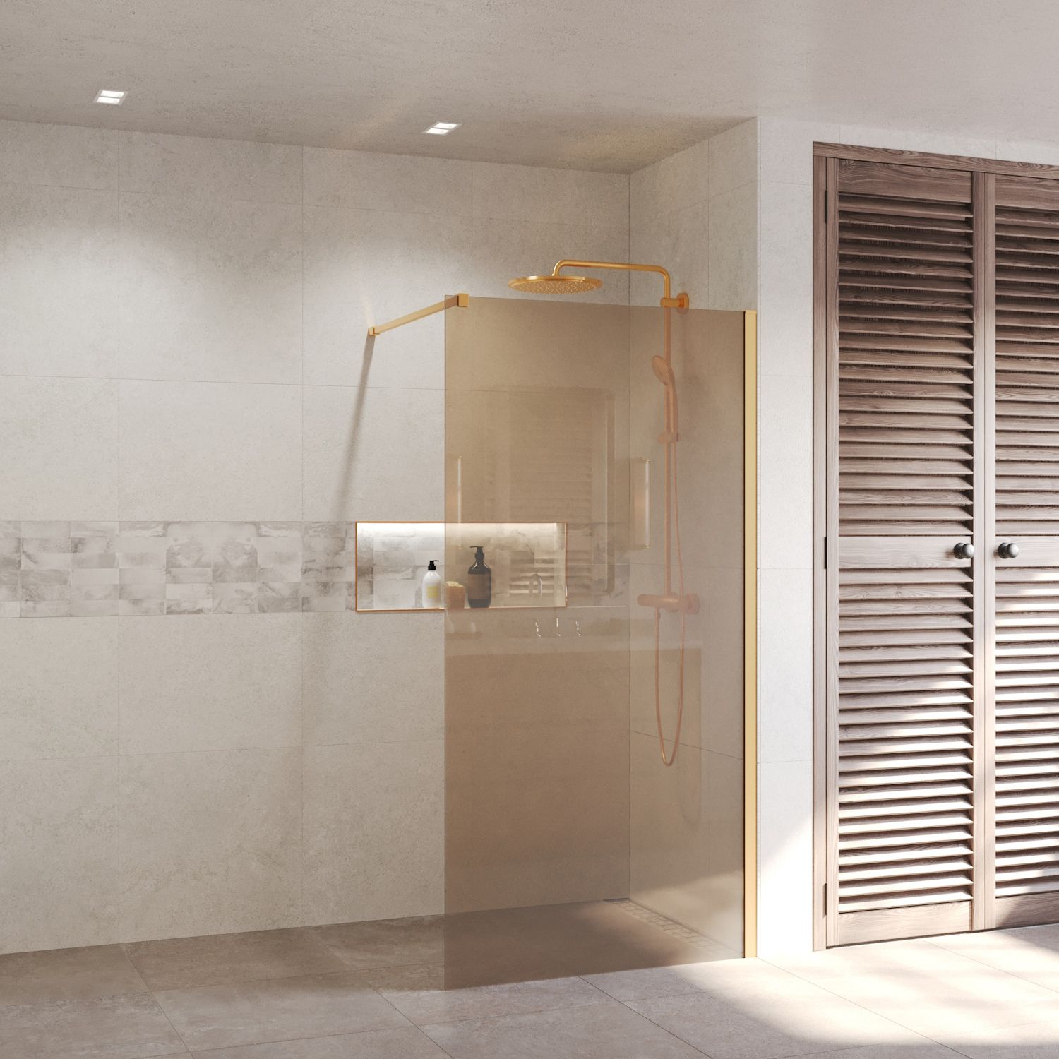 Boss & Wessing Bws inloopdouche pro line brons glas 140x200 8 mm nano coating goud profiel en stang