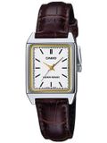 Casio Montre femme LTP-V007L-7E2 - Bracelet en cuir - Blanc/Brun