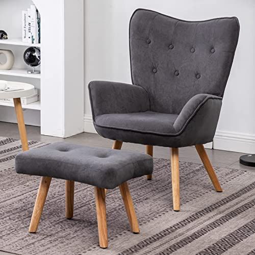HollyHOME Comfortabele fauteuil met Voetenbank Woonkamer Stoel Fluwelen Accent Stoelen Gezellige Ontspannen Armstoelen Leesstoel Slaapkamer, Donkergrijs