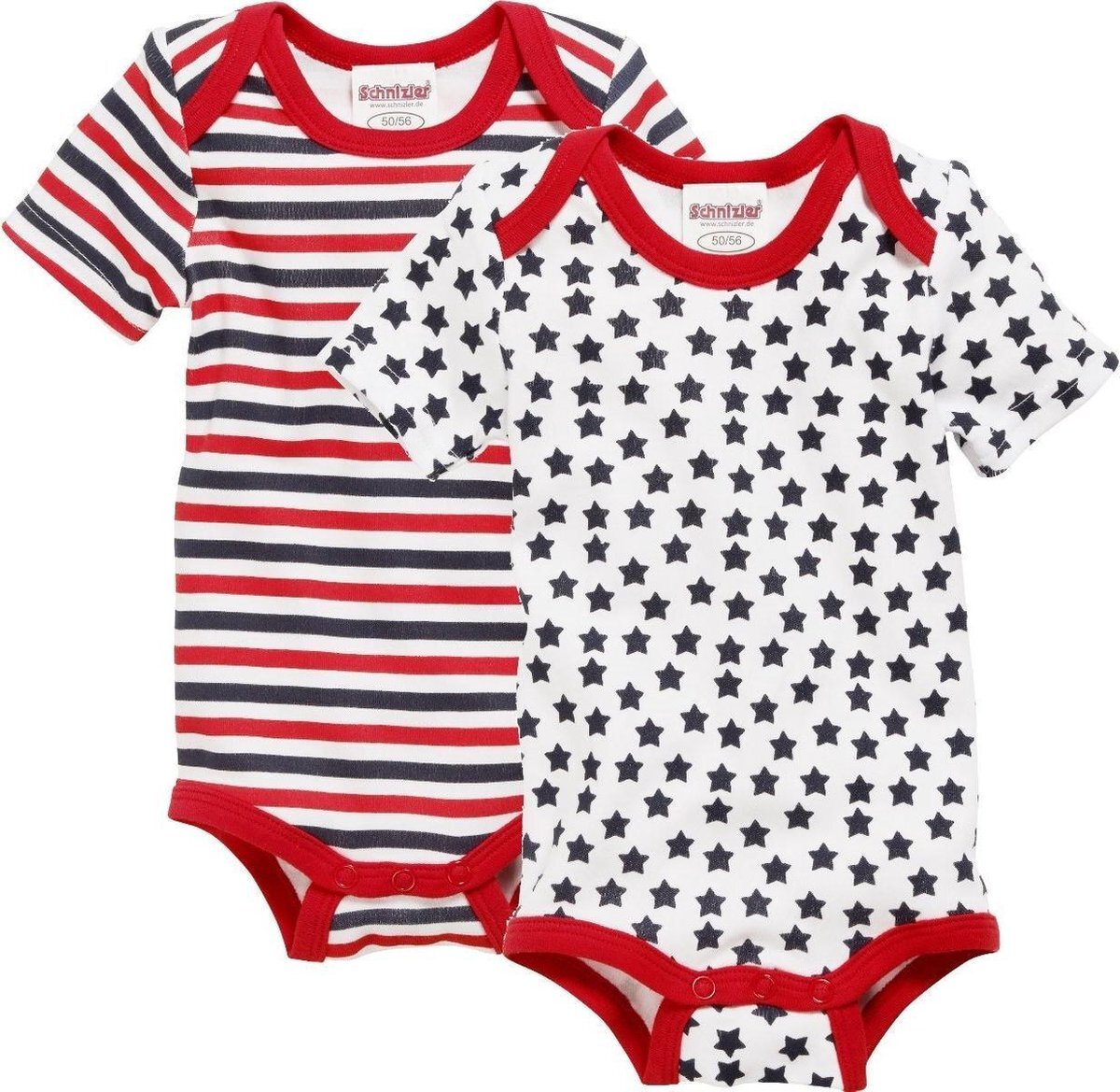 Playshoes romper Sterren korte mouw blauw/rood 2 stuks