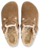 Birkenstock Boston Shearling Cuir Daim Thé Foncé Étroit Femme Taille 40 Marron Sabots