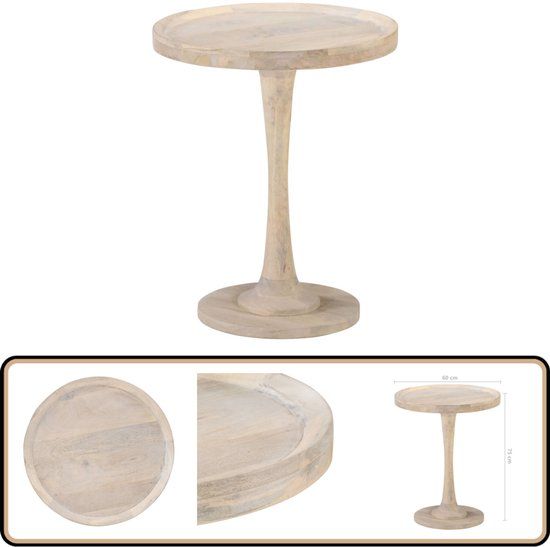 vidaXL Bijzettafel massief mangohout Ø60x75 cm